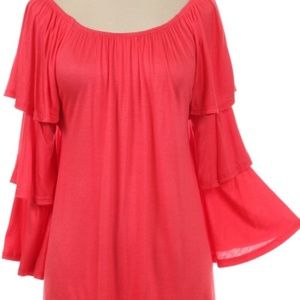 New Coral ruffle sleeve tunic size small.